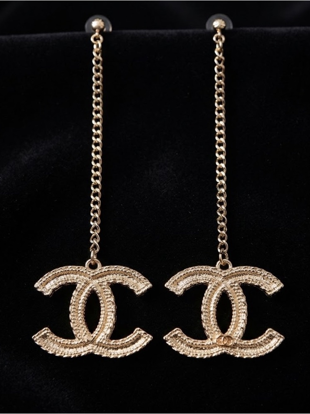 Gold Tone Long Drop Double-C Drop Chain Earrings - Picture 2 of 2